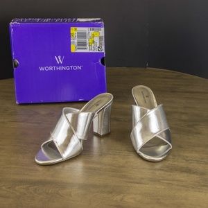 NWT Worthingon Birdie Mules Slip-on Open Toe Silve